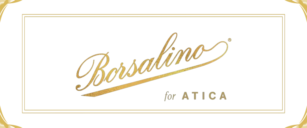 לוגו Borsalino for Atica בזהב בתוך מסגרת